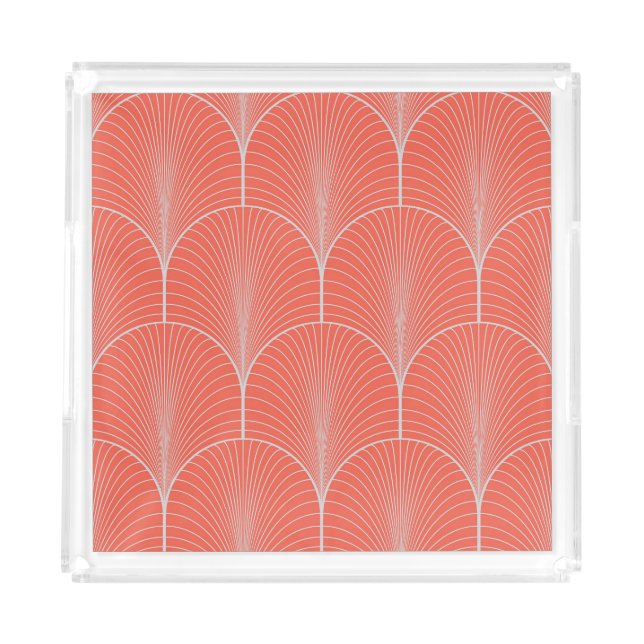 Red-gray art deco, vintage wallpaper. acrylic tray (Front)
