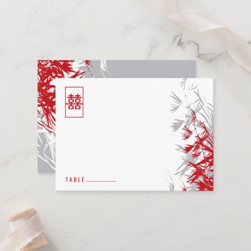 Customizable Oriental Bamboo Leaves Wedding Guest Place Card Business Card Template