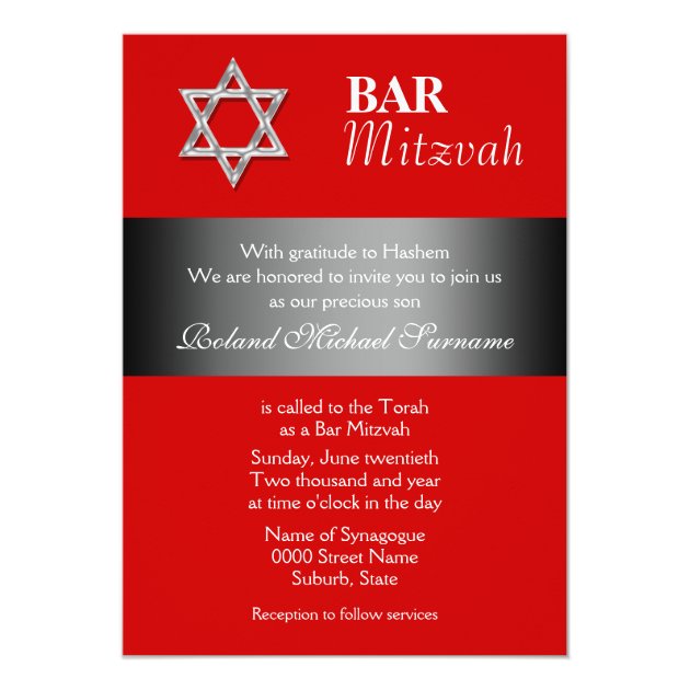Red Gray Bar Mitzvah Celebrations Invitation