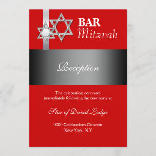 Red gray bar mitzvah RECEPTION Invitation