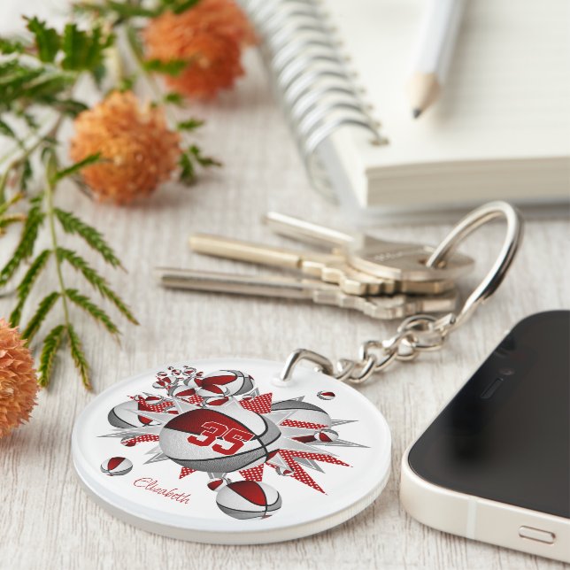 red gray basketball blowout girls jersey number keychain (Front Right)