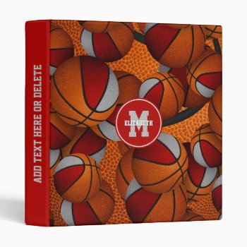 Red Gray Basketball Club Team Colors  3 Ring Binder by katz_d_zynes at Zazzle