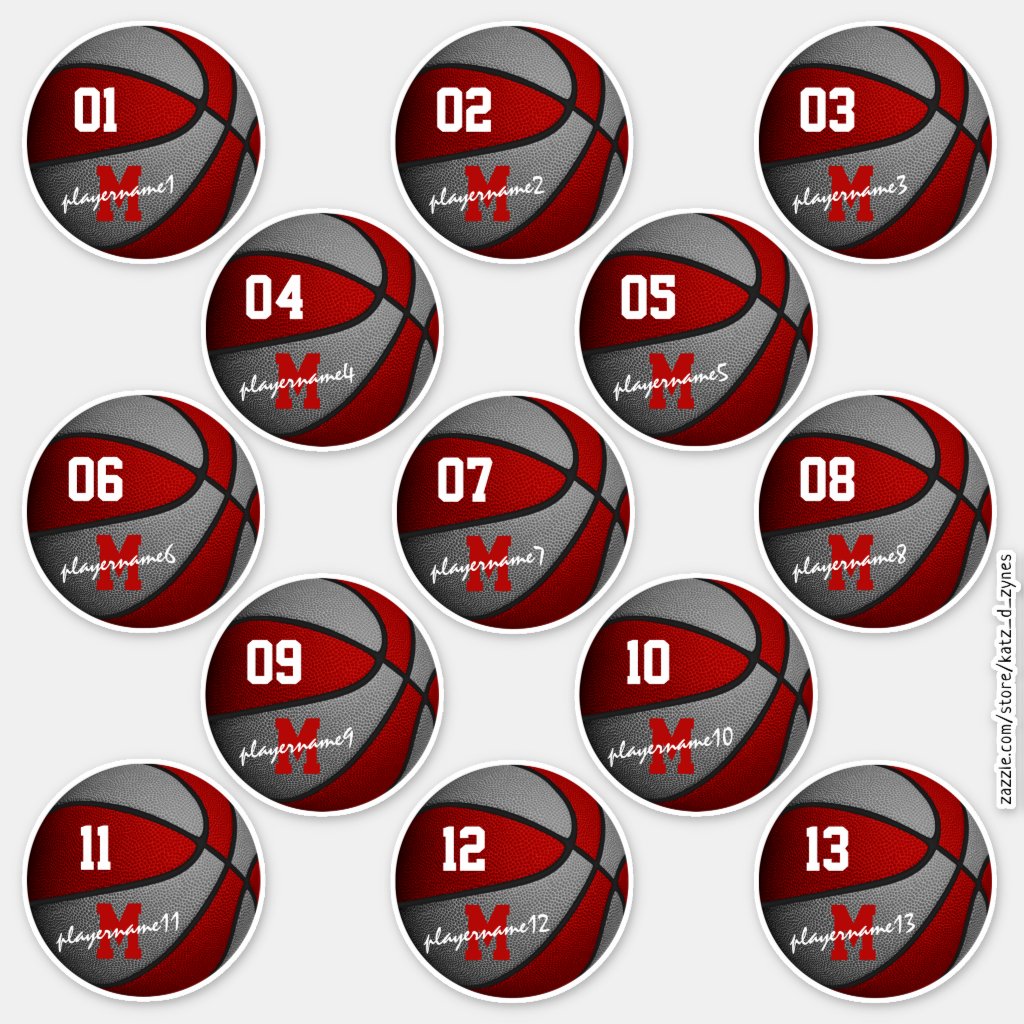 red gray basketball custom players names stickers
