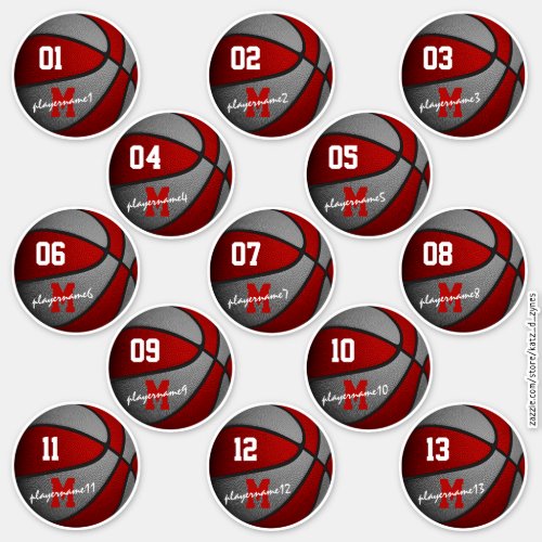 red gray basketball custom players names sticker