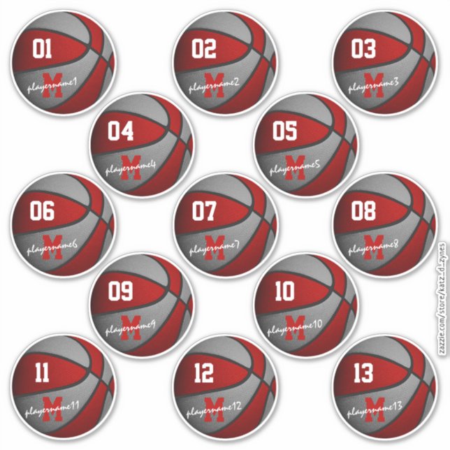 red gray basketball custom players names sticker (Front)