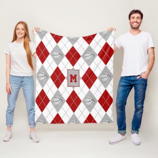 red gray basketball team colors argyle fleece blanket