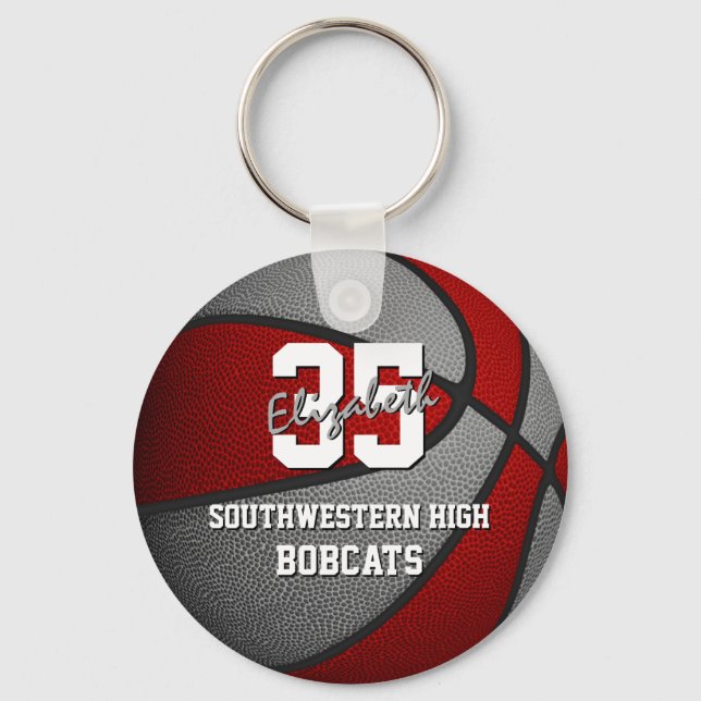 red gray basketball team colors keychain (Front)