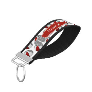 red gray basketballs pattern athlete name wrist keychain