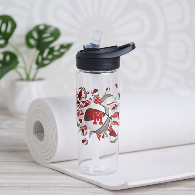 red gray basketballs stars girls monogrammed water bottle (Yoga)