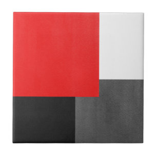 Red Gray Black and White Geometric Block Ceramic Tile