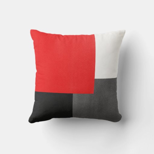 Red Gray Black and White Geometric Block Throw Pillow | Zazzle