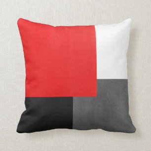 Red Gray Black and White Geometric Block Throw Pillow