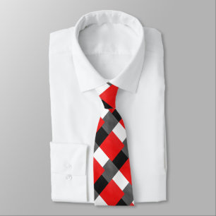Red Gray Black and White Geometric Color Block Neck Tie