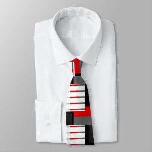 Red Gray Black and White Striped Color Block Neck Tie