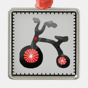 Red Gray Black Bicycle Kids Square Metal Ornament