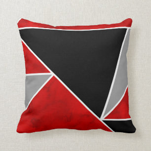 Red Gray Black Color Block Geometric Throw Pillow