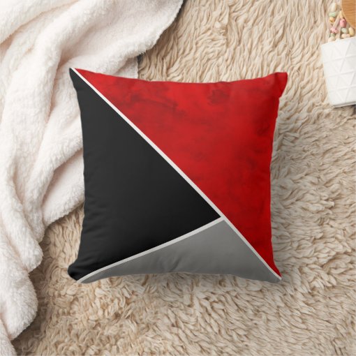Red Gray Black Color Block Throw Pillow | Zazzle
