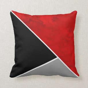 Red Gray Black Color Block Throw Pillow
