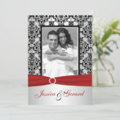Red, Gray, & Black Damask Photo Wedding Invite (Standing Front)