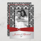 Red, Gray, & Black Damask Photo Wedding Invite (Front/Back)