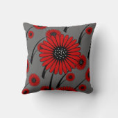 Red Gray Black Floral Flowers Throw Pillow (Back)