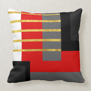 Red Gray Black Gold White Striped Block Throw Pill Pillow