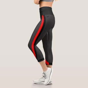 Red Gray Black Modern Geometric Pattern  Capri Leggings
