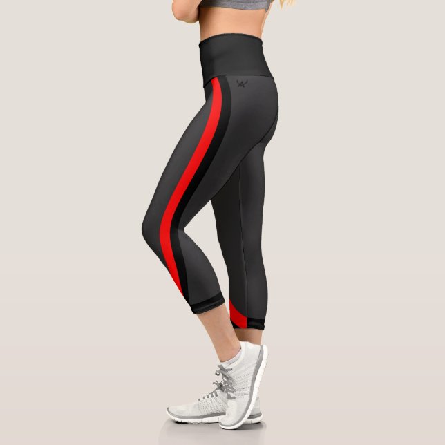Red Gray Black Modern Geometric Pattern  Capri Leggings (Left)