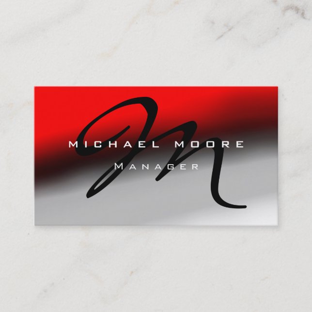 Red Gray Black Monogram Manager Business Card (Front)