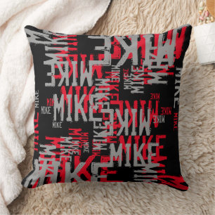 Red Gray Black pattern of Names Cool Modern Throw Pillow