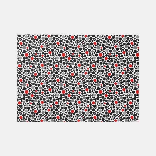 Red Gray Black Polka Dot Geometric Pebbles Area Rug (Front)