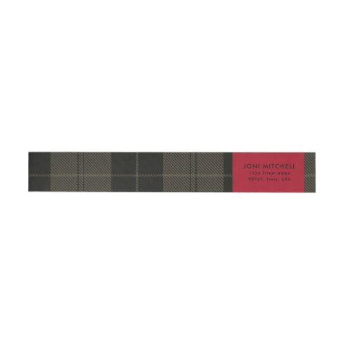 Red Gray Black Tartan Christmas Custom Address Wrap Around Address Label