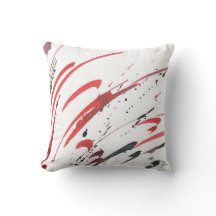Red Gray Black Watercolor Abstract Pillow
