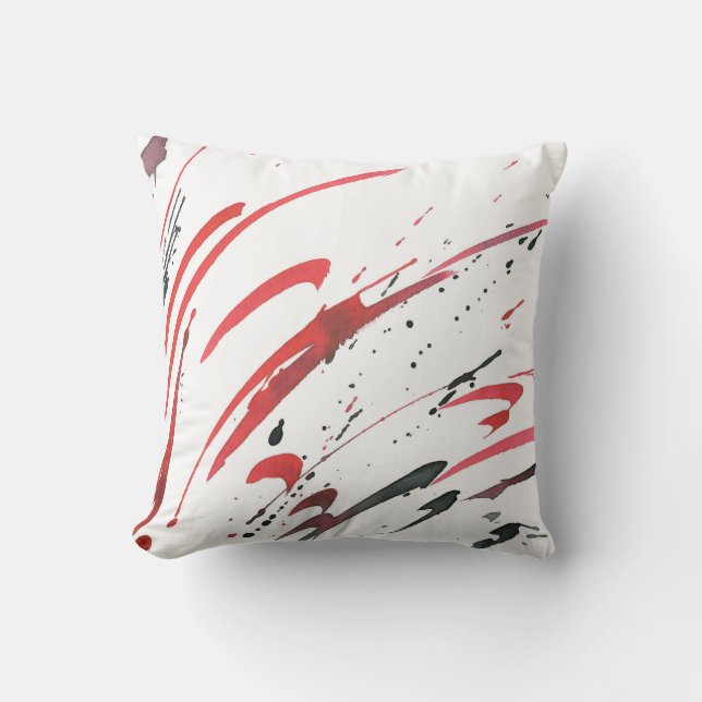 Red Gray Black Watercolor Abstract Pillow (Front)