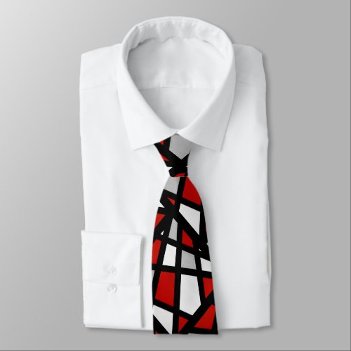 Red Gray Black White Abstract Geometric Tie