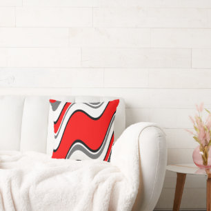 Red Gray Black White Abstract Waves Throw Pillow