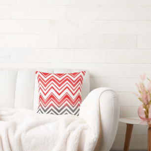 Red Gray Black White Chevron Throw Pillow