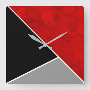 Red Gray Black White Color Block Square Wall Clock