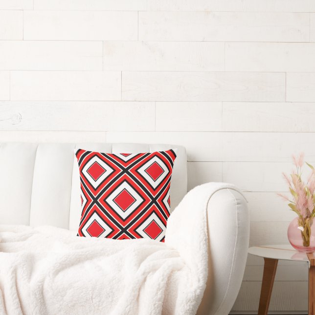Red Gray Black White Diamond Geometric Throw Pillow (Couch)