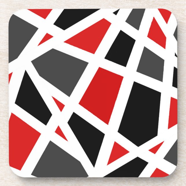 Red Gray Black White Geometric 2 Beverage Coaster (Front)