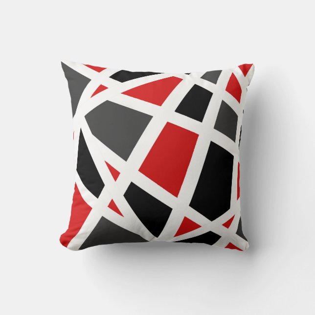 Red Gray Black White Geometric 2 Throw Pillow (Front)