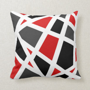 Red Gray Black White Geometric 2 Throw Pillow
