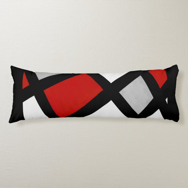 Red Gray Black White Geometric Body Pillow (Front)