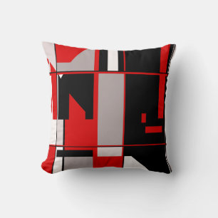 Red Gray Black White Geometric Mosaic-like Design Throw Pillow