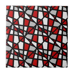 Red Gray Black White Geometric Pattern Ceramic Tile