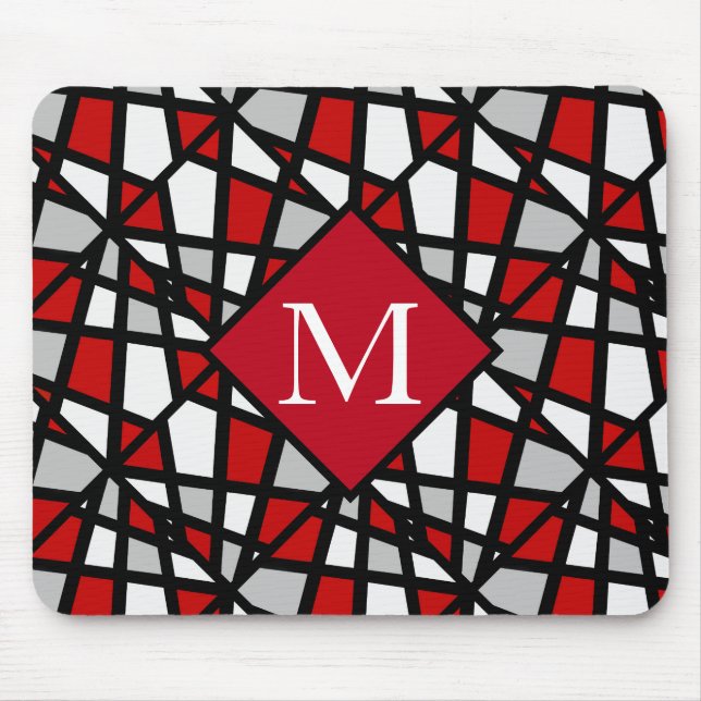 Red Gray Black White Geometric Pattern Mouse Pad (Front)