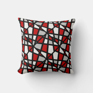 Red Gray Black White Geometric Pattern Throw Pillow