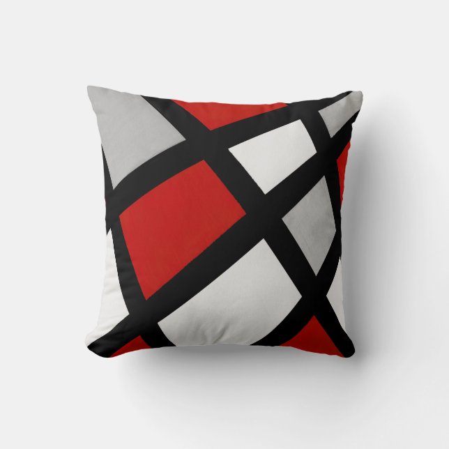 Red Gray Black White Geometric Throw Pillow (Front)