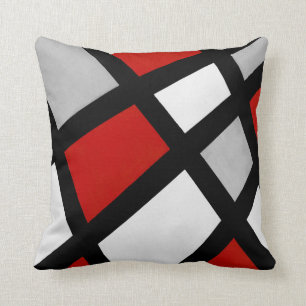 Red Gray Black White Geometric Throw Pillow