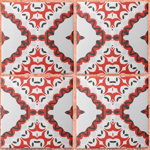 Red Gray Black  White Modern Ethnic Geometric Ceramic Tile